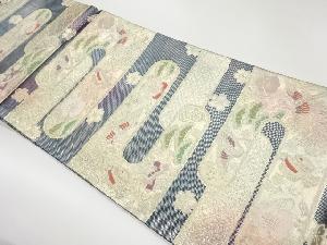 ヱ霞に鶴・宝・草花模様織出し袋帯